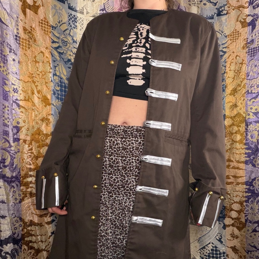 Brown Brass Button Full Length Pirate's Coat Size L